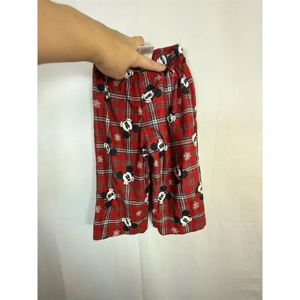 Disney Mickey Mouse Pajama Set Toddler 3T Red Plaid Holiday Christmas 2pc